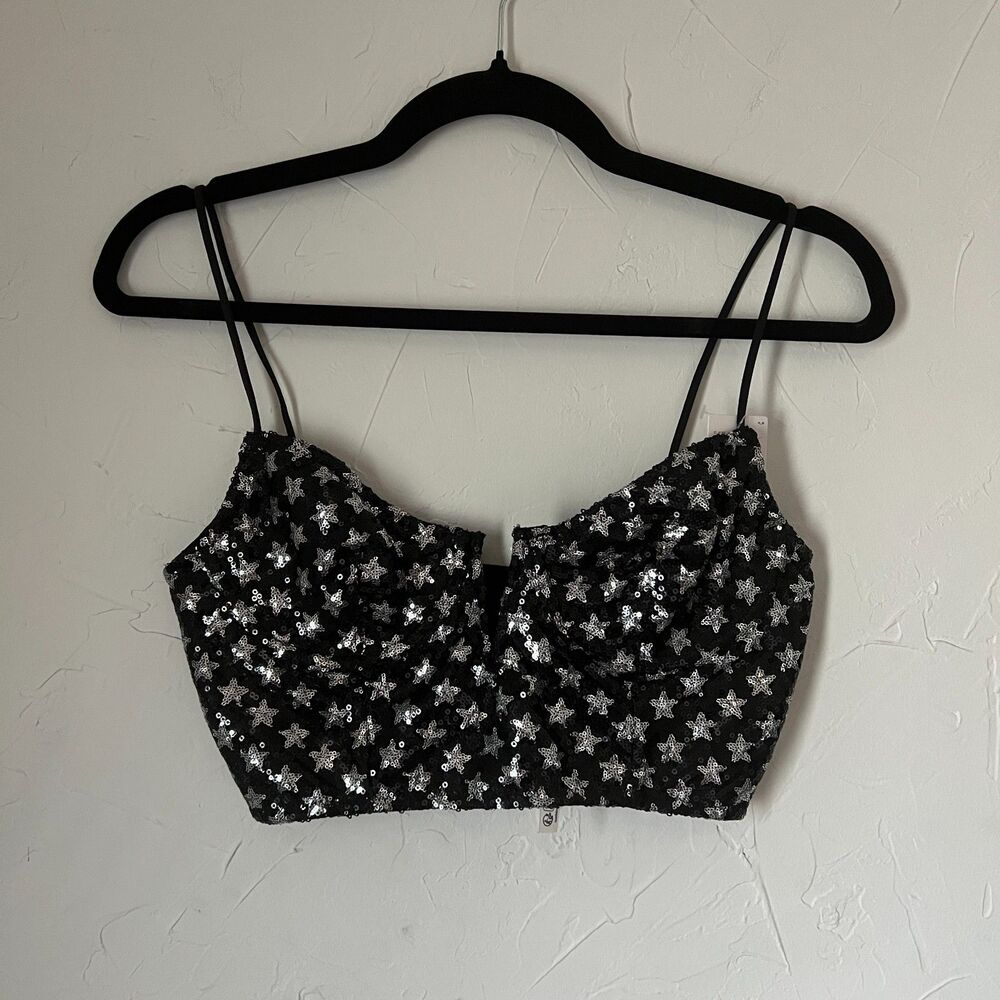 Anthropologie NWT Black Sequin Star The Eve‎ Bralette S Disco Cowgirl Festival